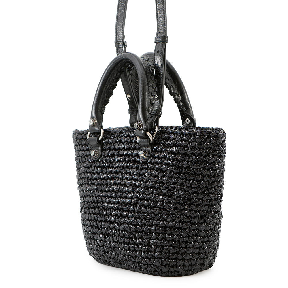 BALENCIAGA LE CAGOLE PANIER Tote Black786187 Nylon Leather Size Small