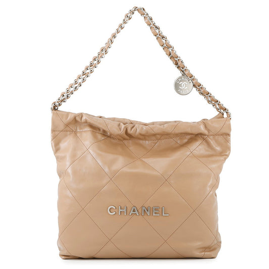 CHANEL CHANEL 22 Handbag Dark BeigeAS3260 Shiny Calf Leather Size Small