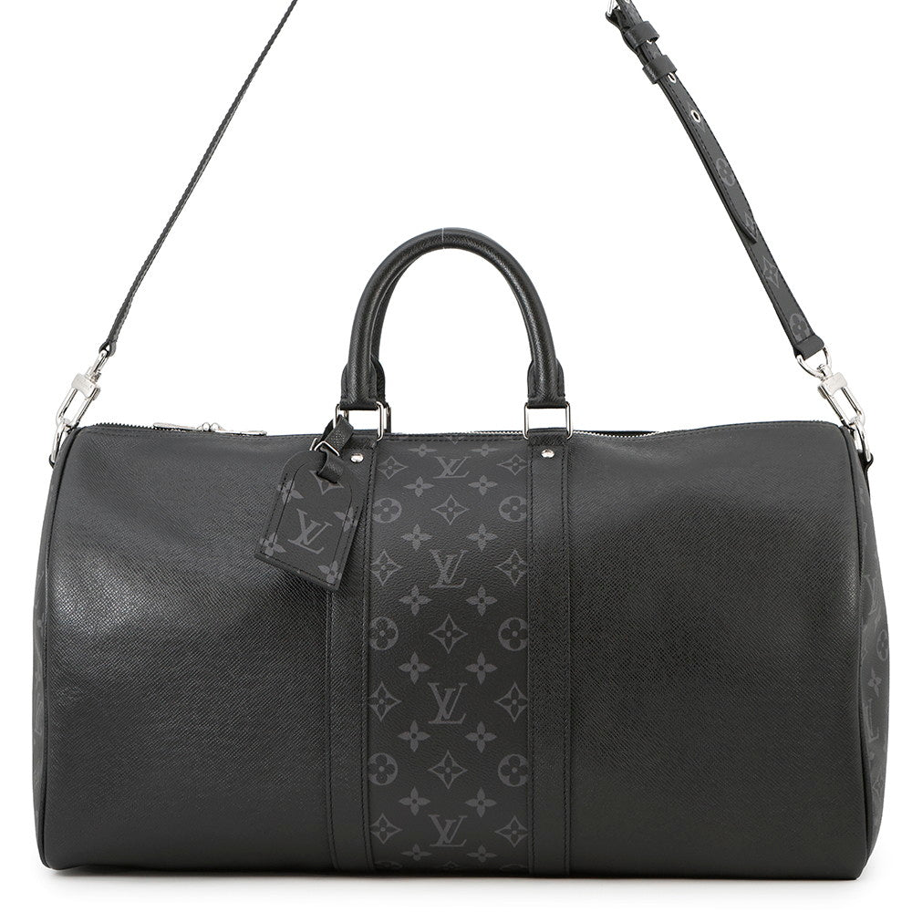 LOUIS VUITTON Taigarama Keepall Bandouliere NoirM53763 Taiga Leather Monogram Eclipse Size 50