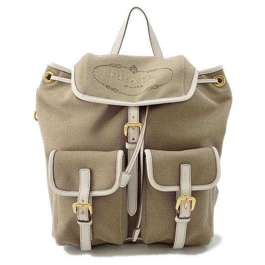 PRADA Logo Jacquard Backpack Beige1BZ006 Canvas