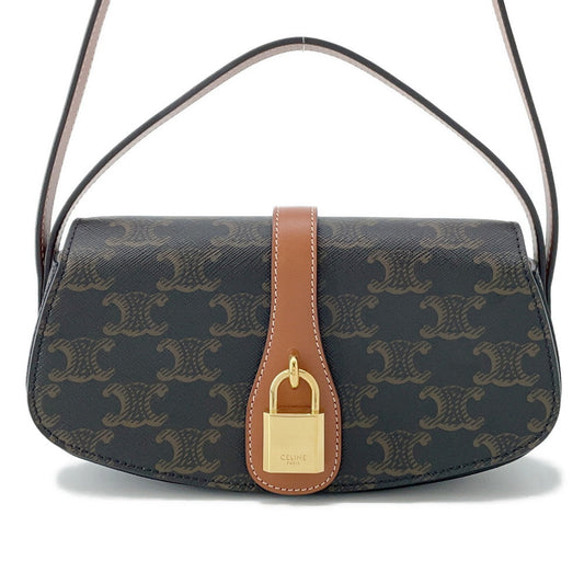 CELINE Triomphe Tabu SLG 2WAY Clutch Shoulder Bag Tan10I592 PVC Leather