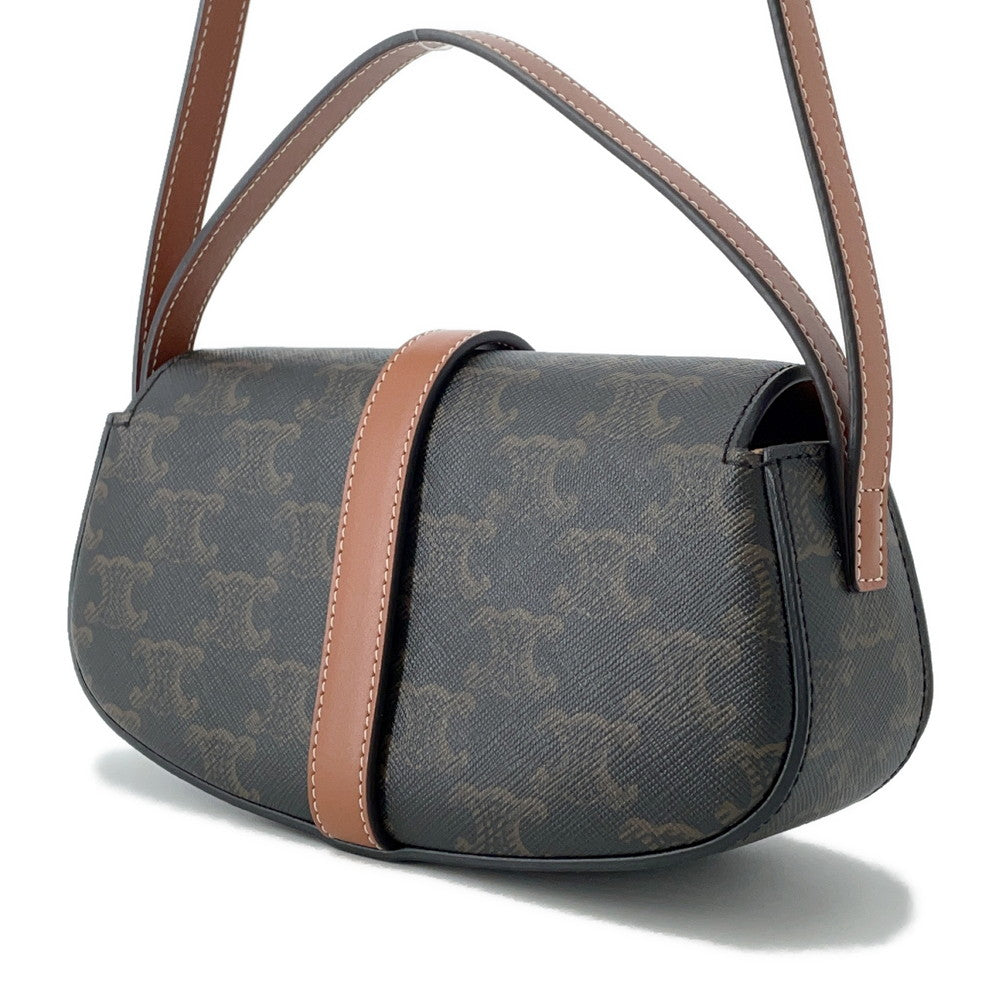 CELINE Triomphe Tabu SLG 2WAY Clutch Shoulder Bag Tan10I592 PVC Leather