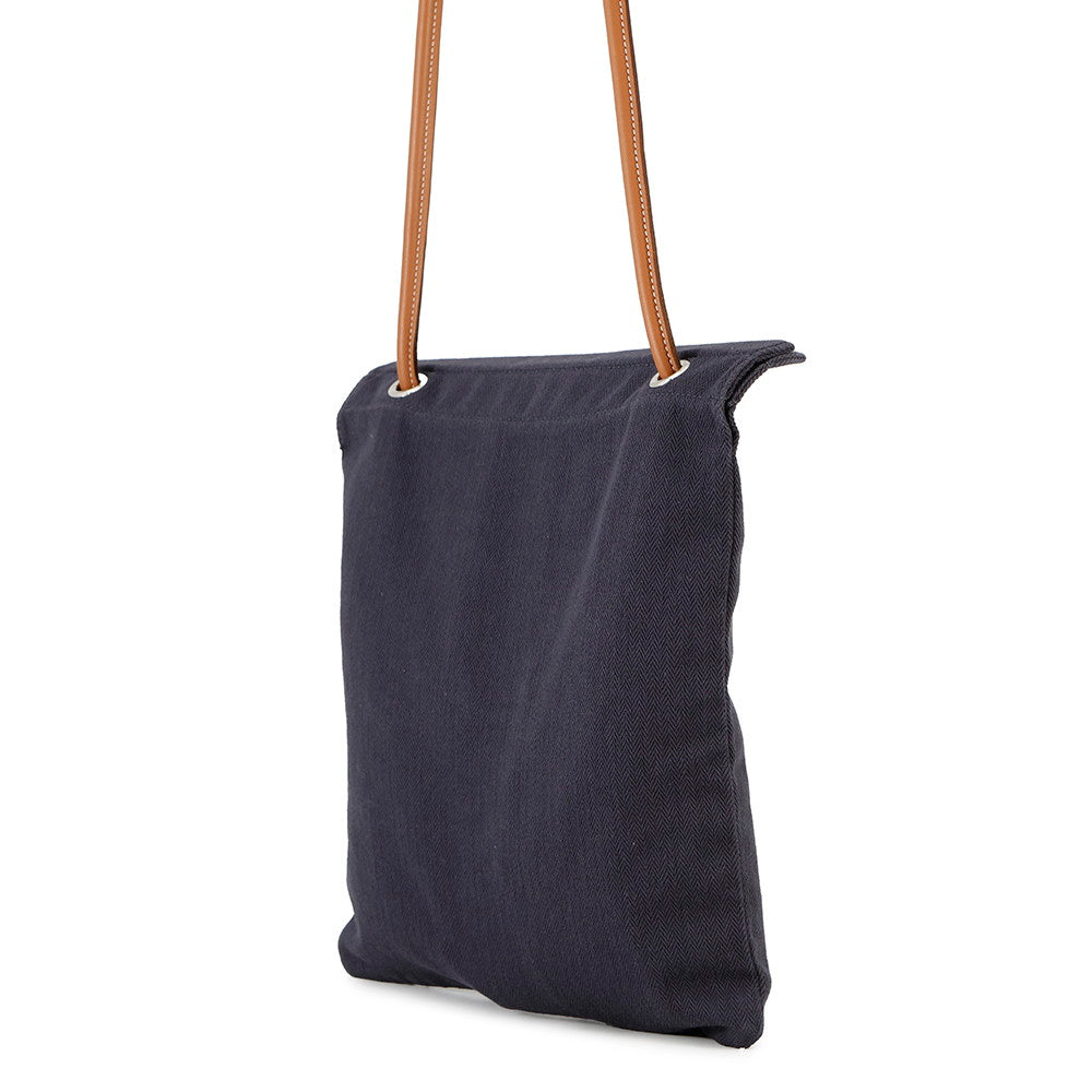 HERMES Sack Aline Blue Indigo/Gold Toile Chevrons Barenia Leather Size MM