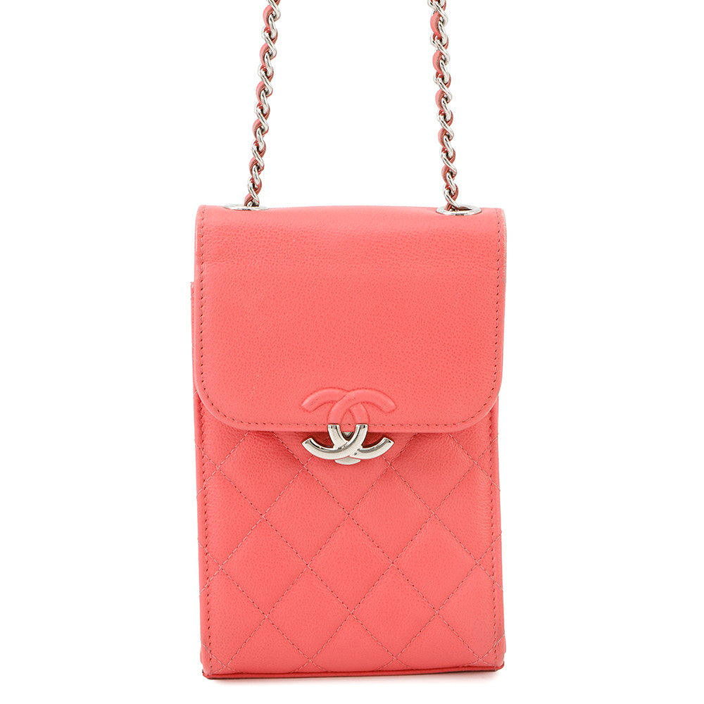 CHANEL Matelasse phone case Pink Leather