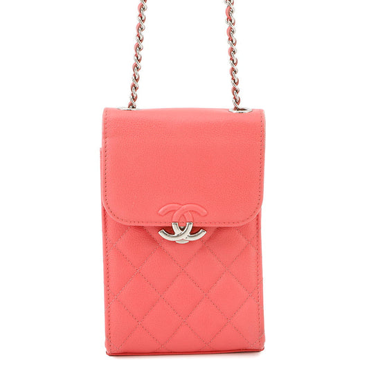 CHANEL Matelasse phone case Pink Leather