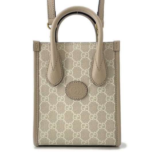 GUCCI Interlocking G GG Supreme 2-way Mini Tote Beige671623 Leather PVC