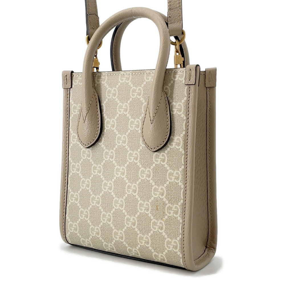 GUCCI Interlocking G GG Supreme 2-way Mini Tote Beige671623 Leather PVC