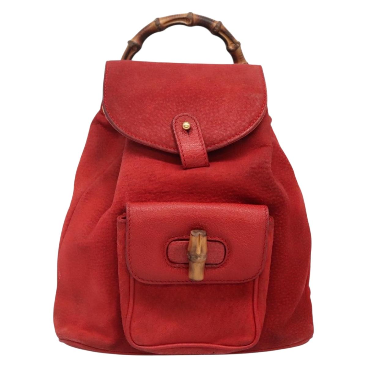 Gucci Bamboo Red Suede Backpack Bag