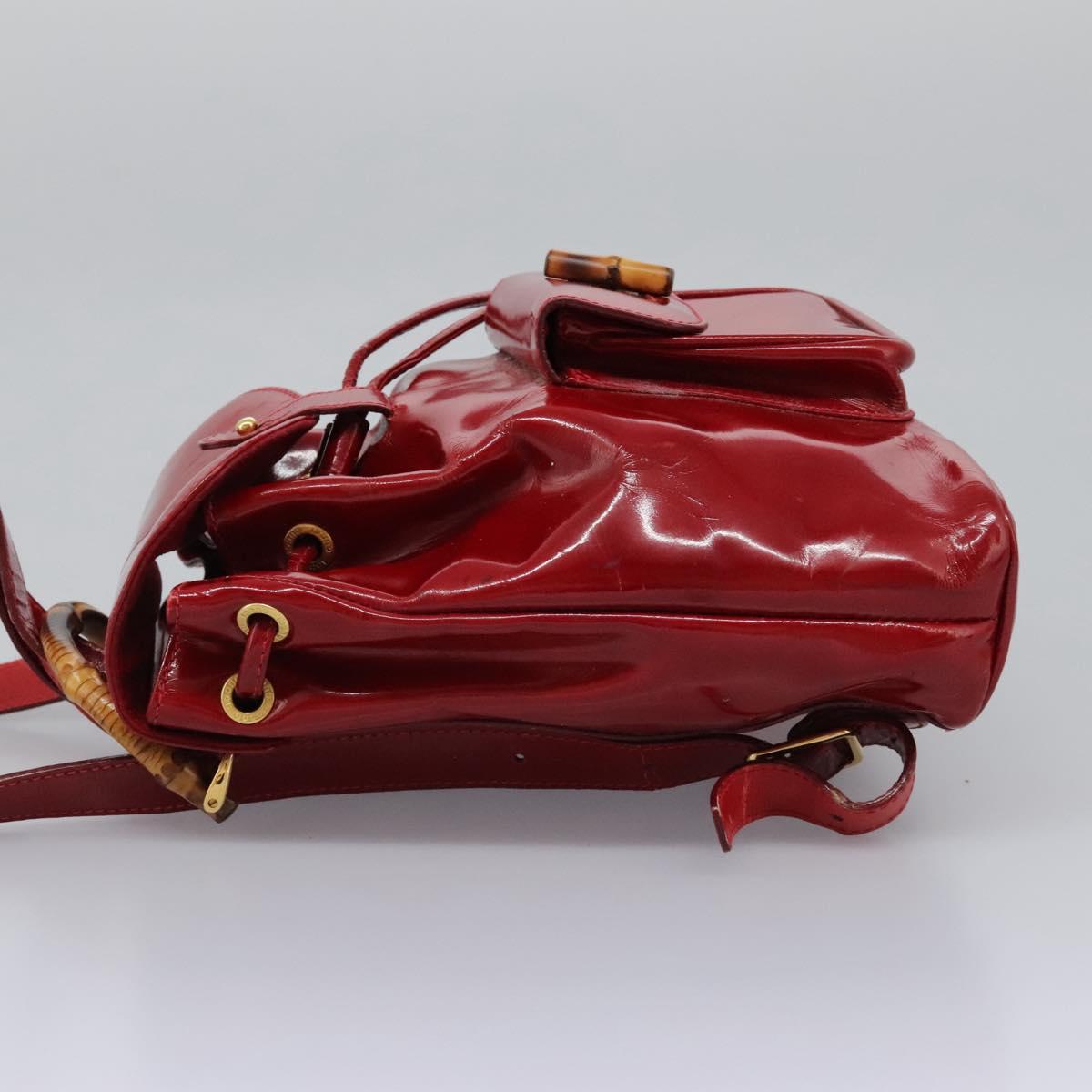 Gucci Bamboo Red Patent Leather Backpack Bag