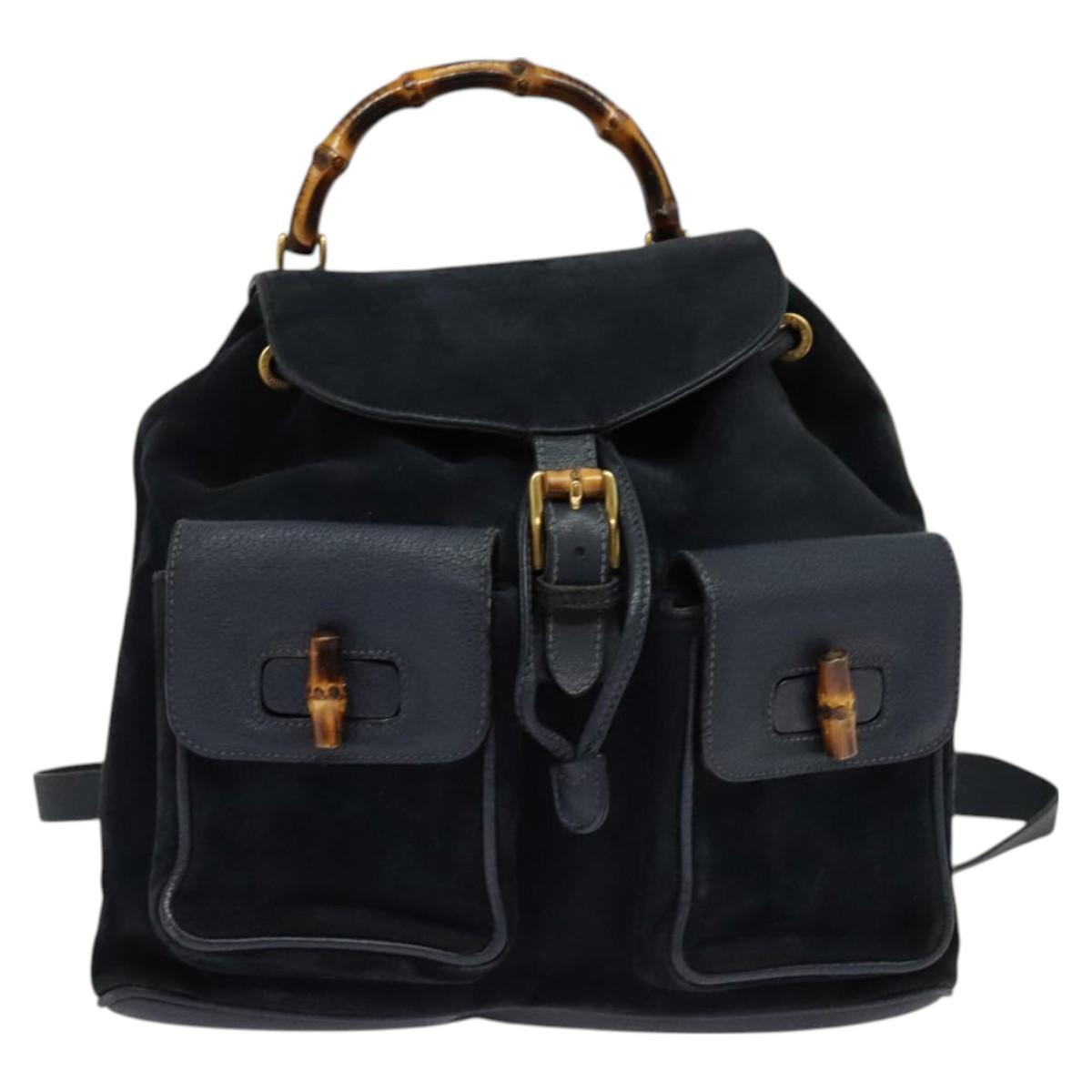 Gucci Bamboo Navy Suede Backpack Bag