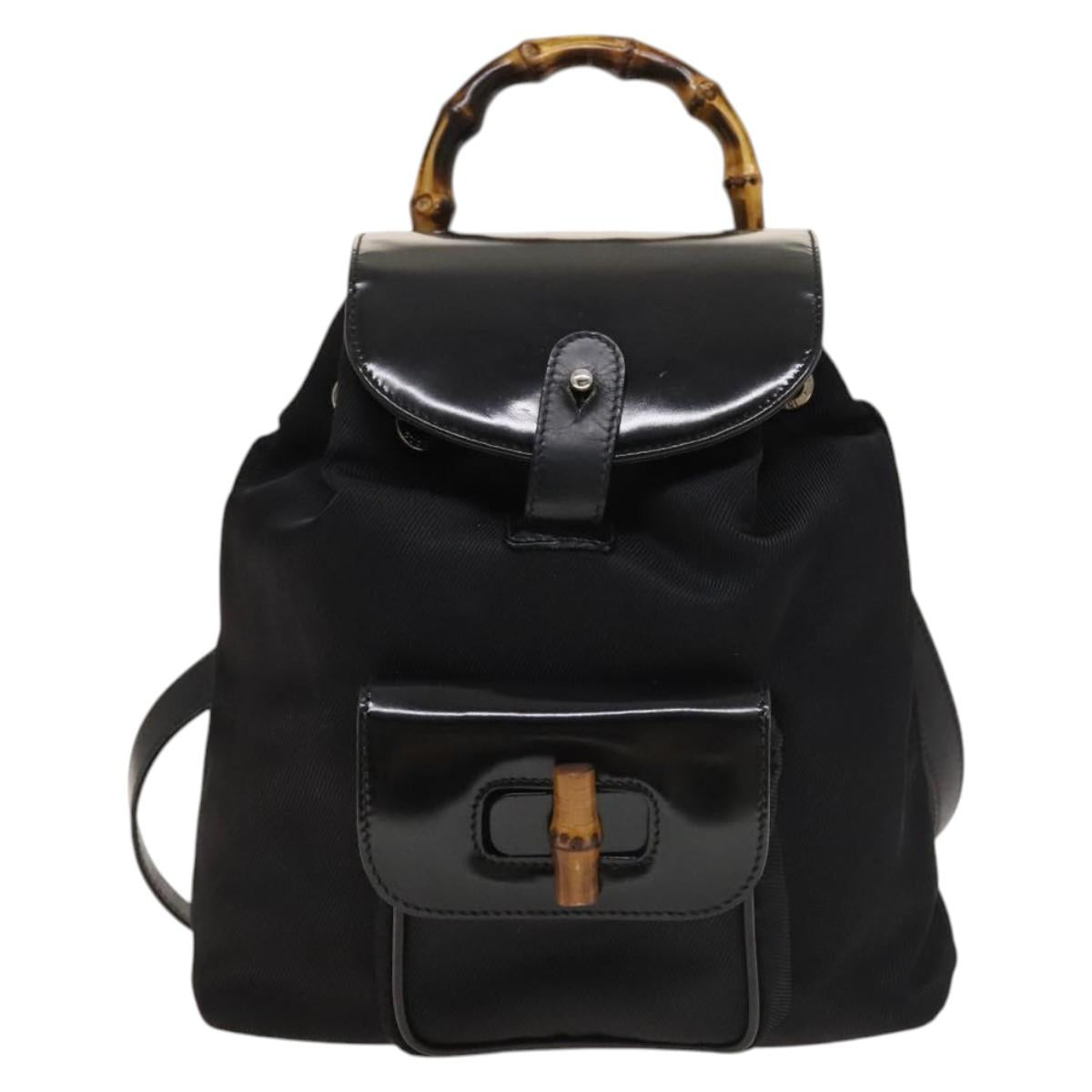 Gucci Bamboo Black Nylon Backpack Bag