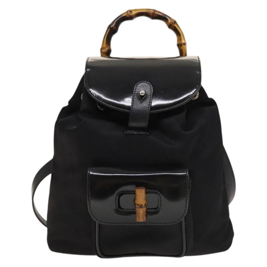 Gucci Bamboo Black Nylon Backpack Bag