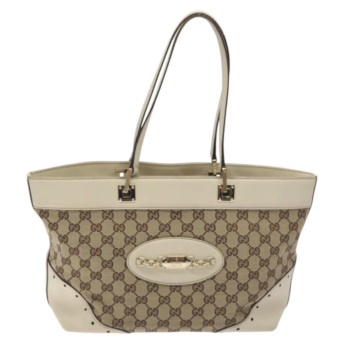 Gucci Horsebit Beige Canvas Tote Bag