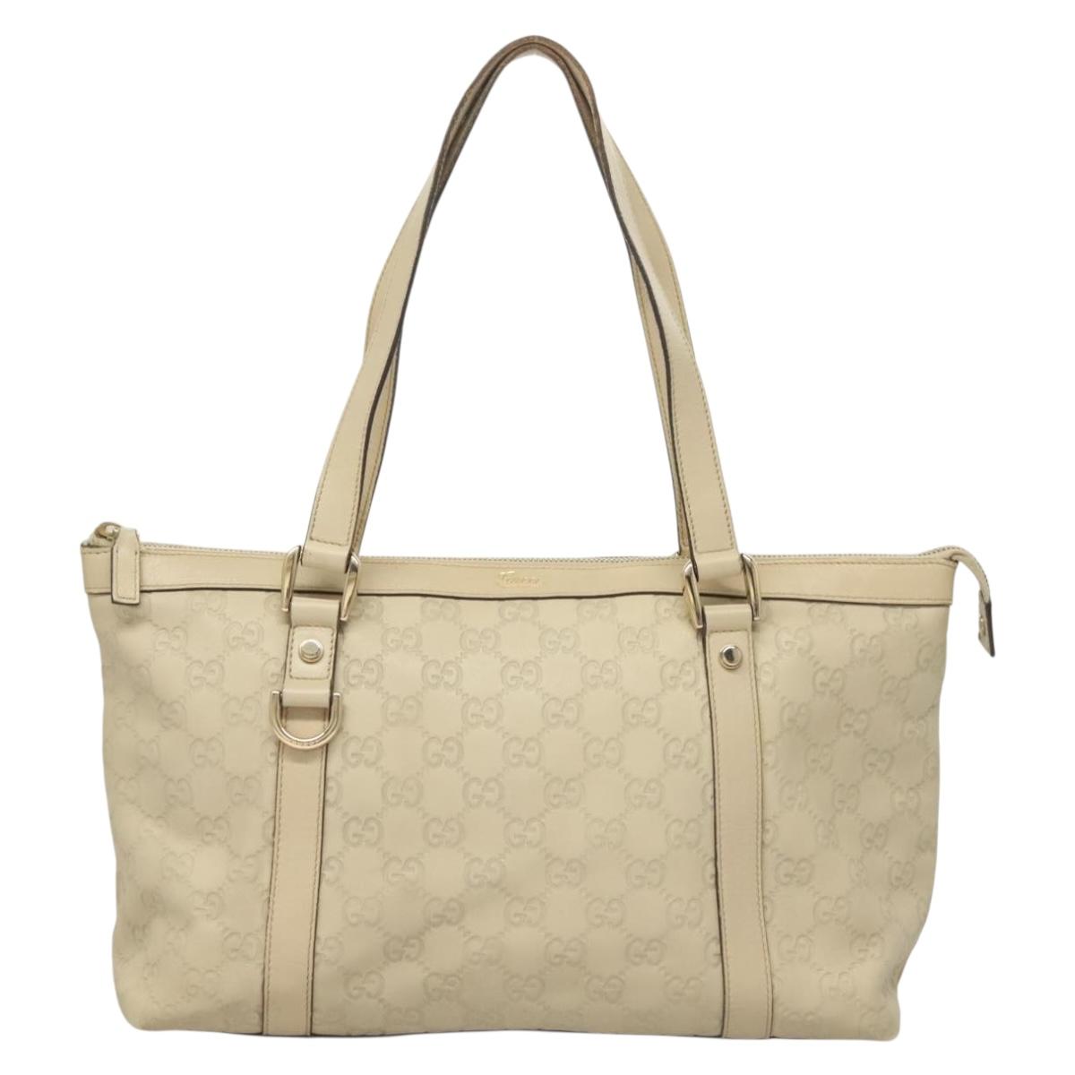 Gucci Abbey White Canvas, Leather Tote Bag