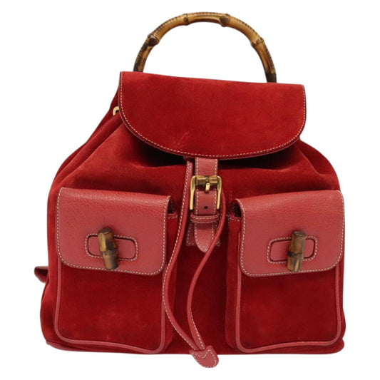 Gucci Bamboo Red Suede Backpack Bag