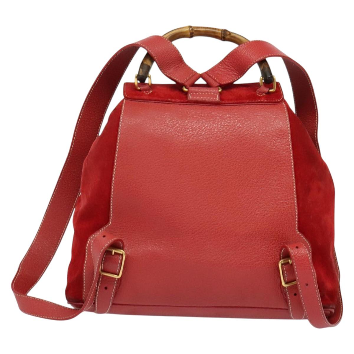 Gucci Bamboo Red Suede Backpack Bag