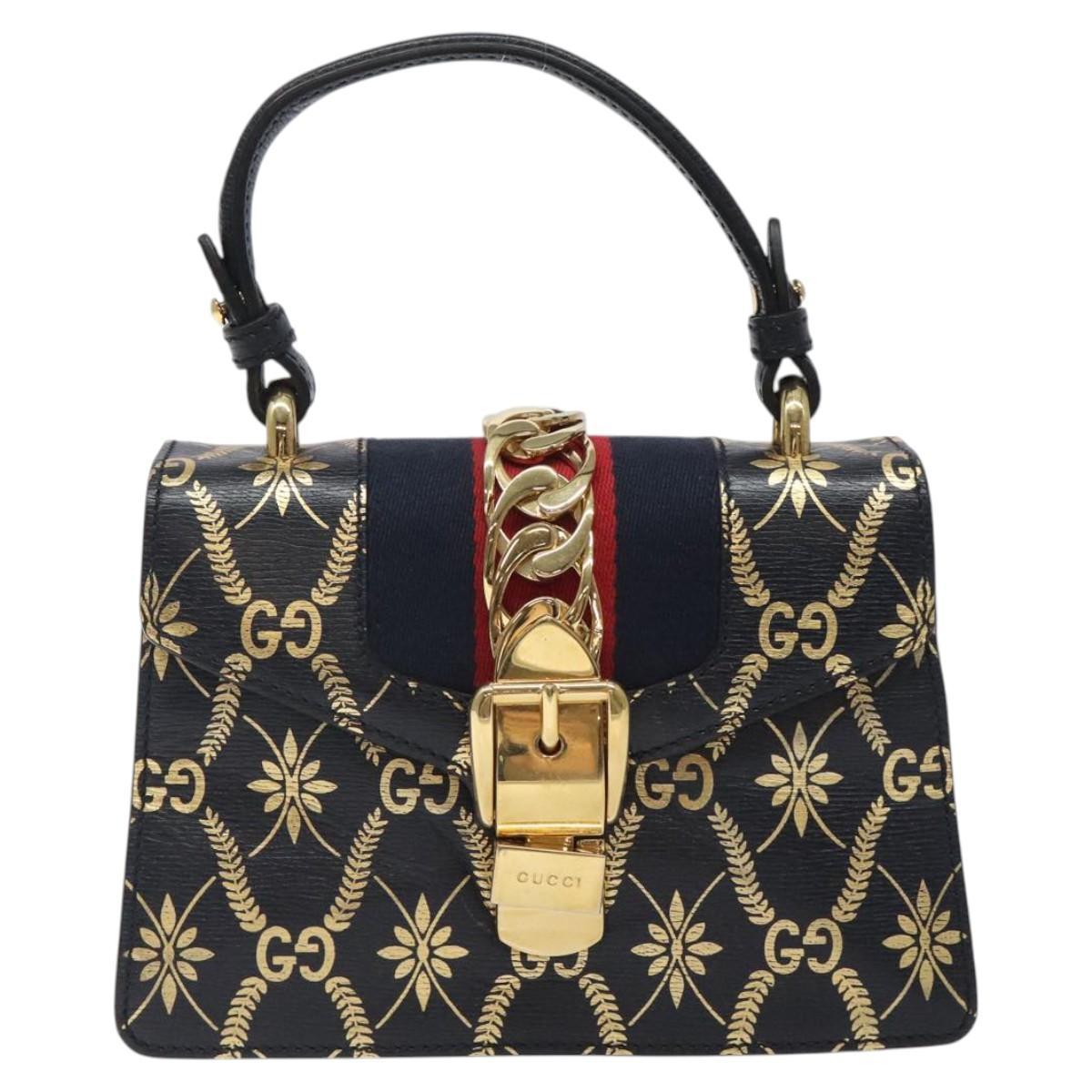 Gucci Sylvie Navy Leather Handbag