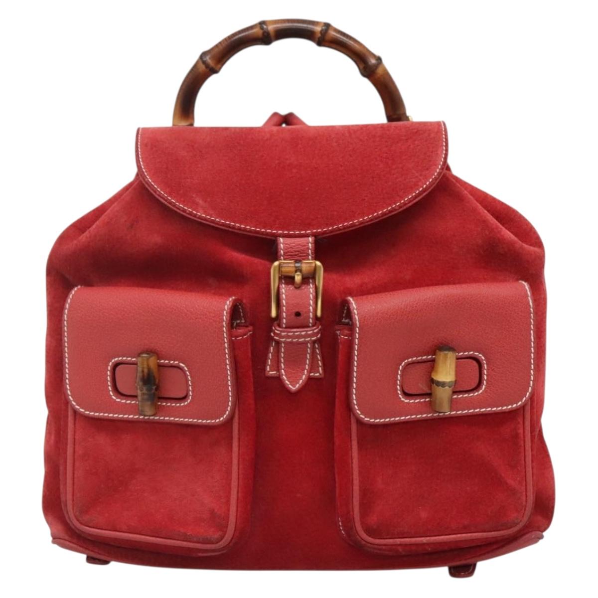 Gucci Bamboo Red Suede Backpack Bag