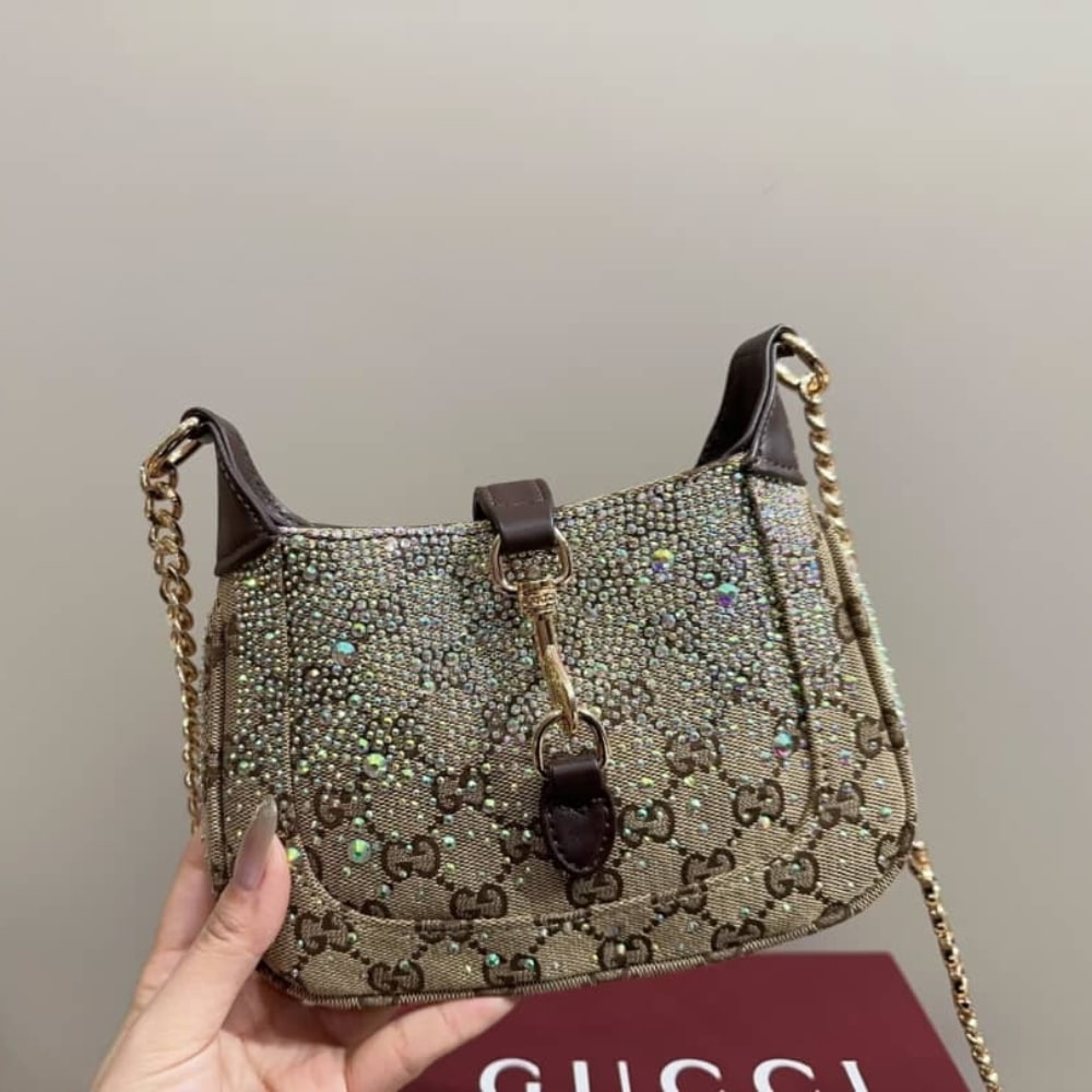 GUCCI JACKIE NOTTE MINI BAG BEIGE AND DARK BROWN 19CM 782889 FAD1Z 2541