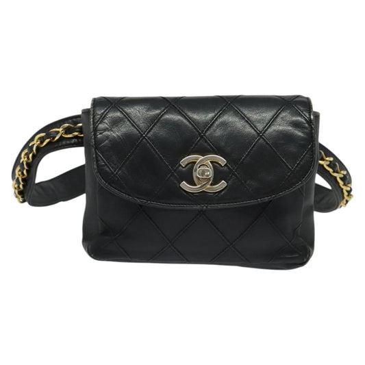 Chanel Logo Cc Black Leather Clutch Bag