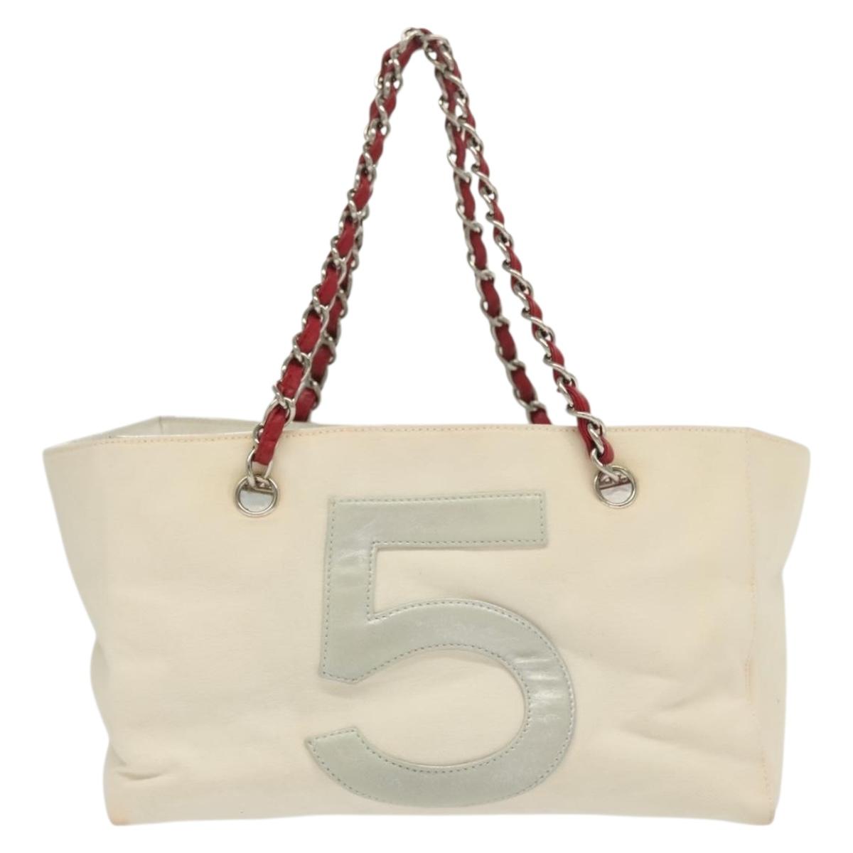 Chanel Numero 5 White Canvas Tote Bag