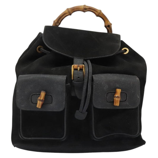 Gucci Bamboo Black Suede Backpack Bag