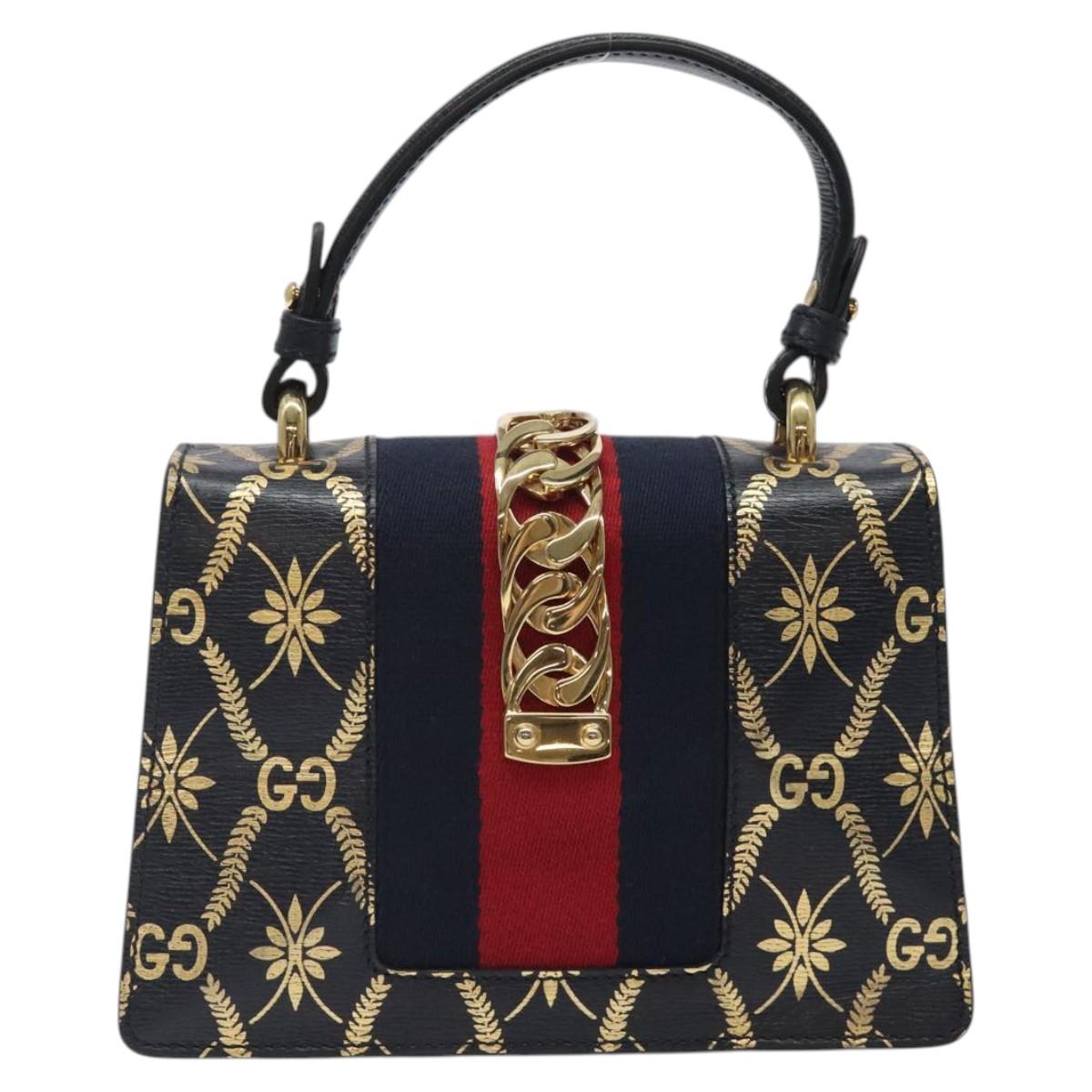 Gucci Sylvie Navy Leather Handbag