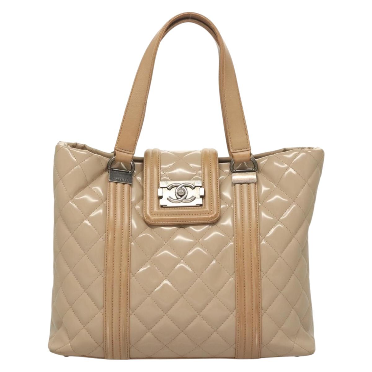 Chanel Boy Tote Beige Patent Leather Handbag