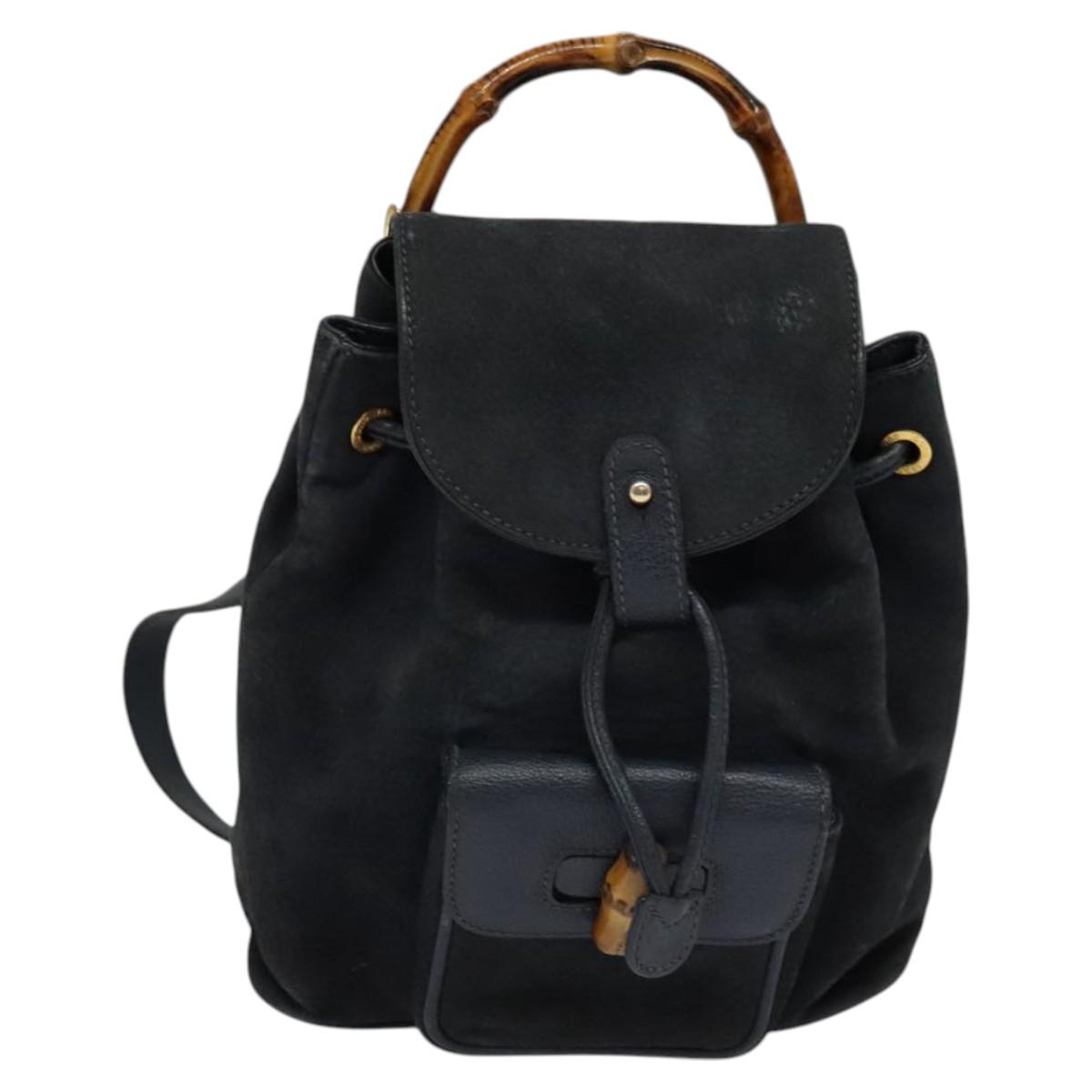 Gucci Bamboo Navy Suede Backpack Bag