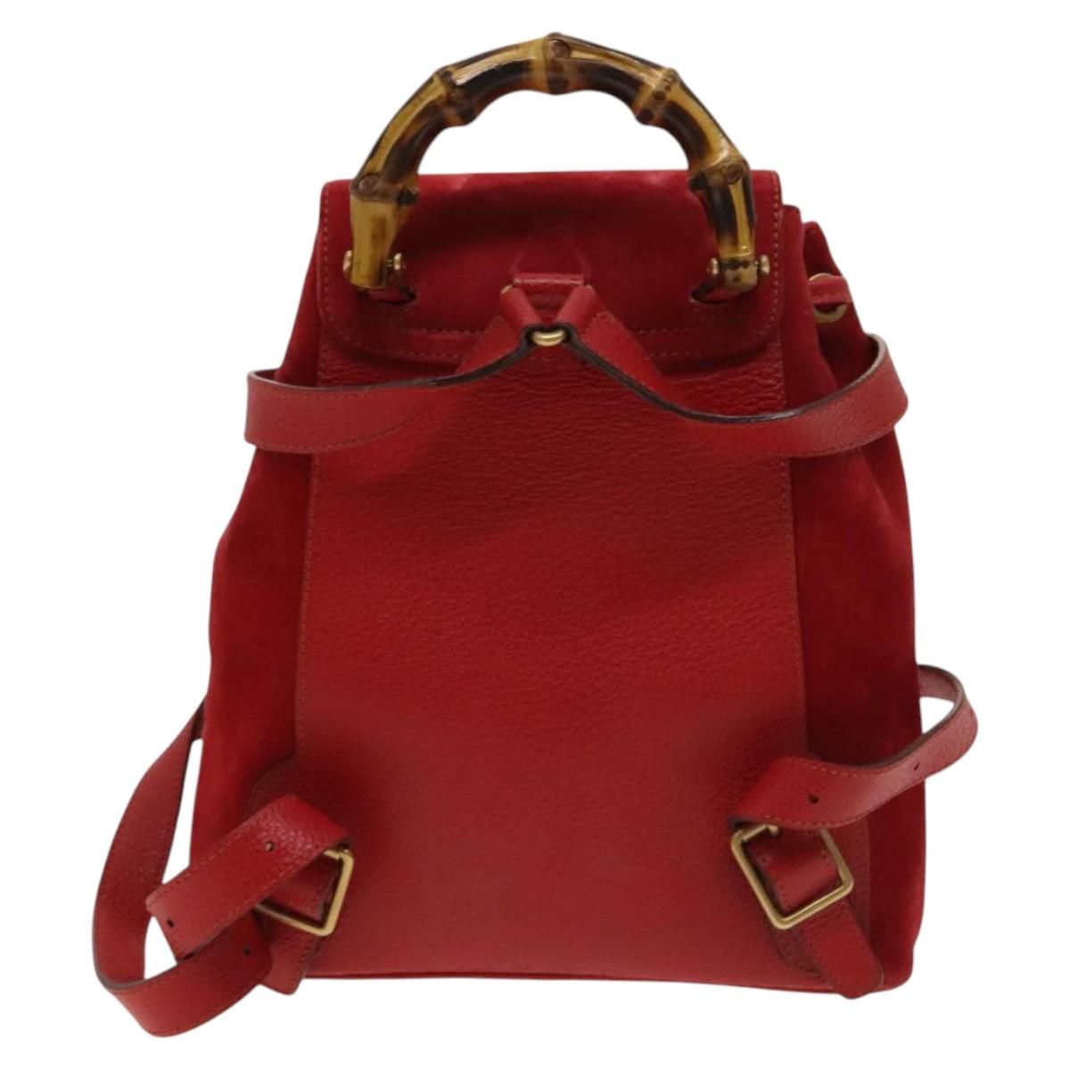 Gucci Bamboo Red Suede Backpack Bag
