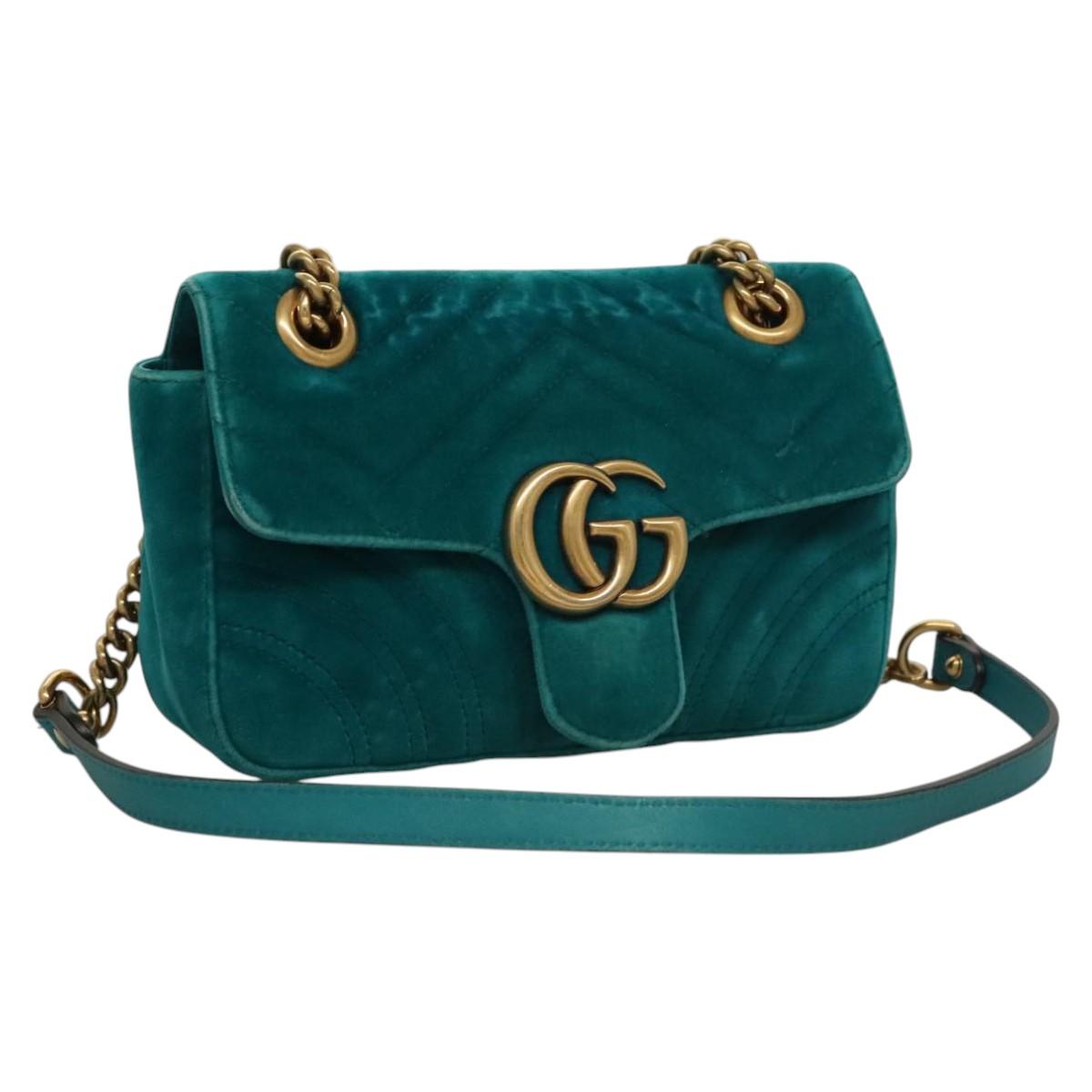 Gucci Marmont Turquoise Velvet Shoulder Bag