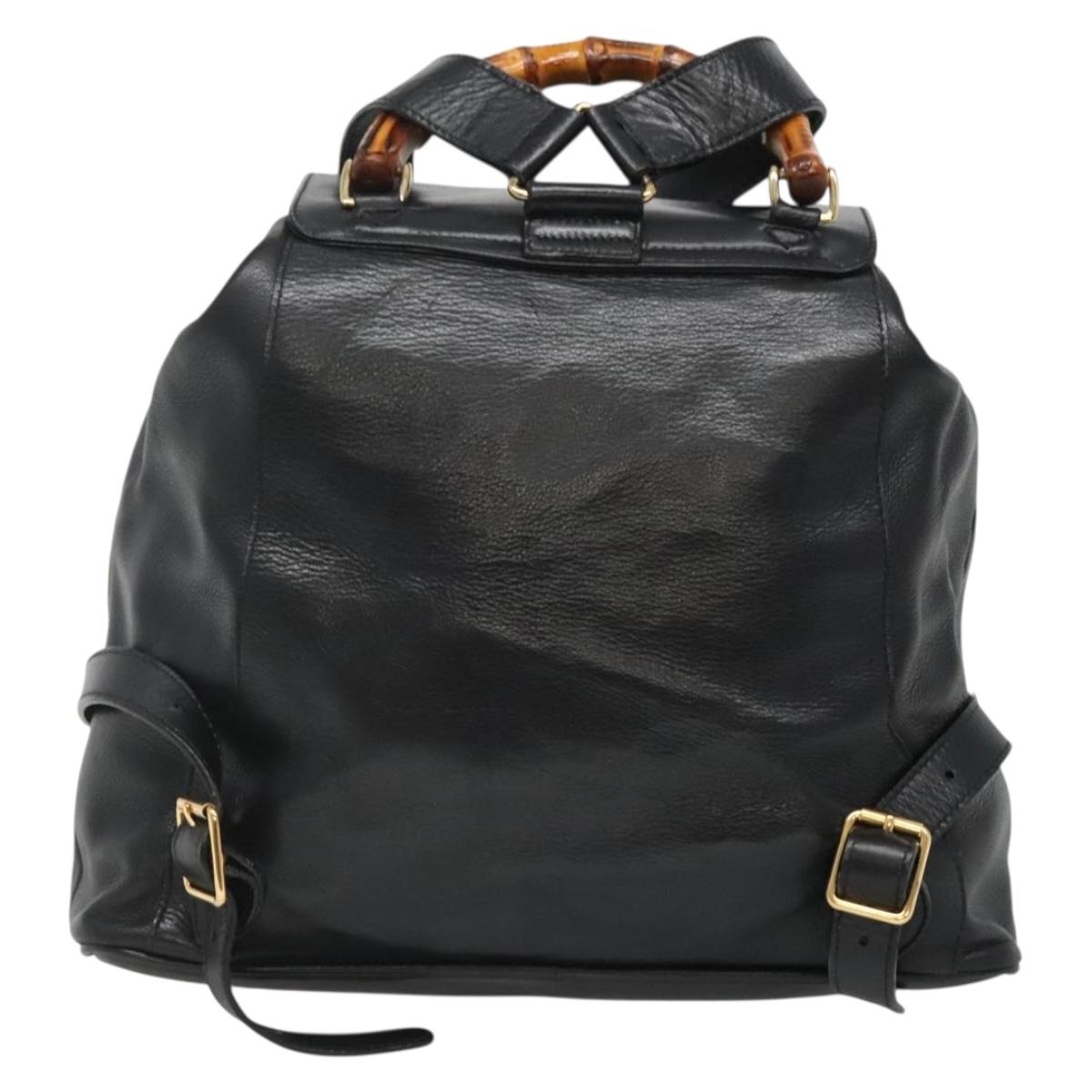 Gucci Bamboo Black Leather Backpack Bag