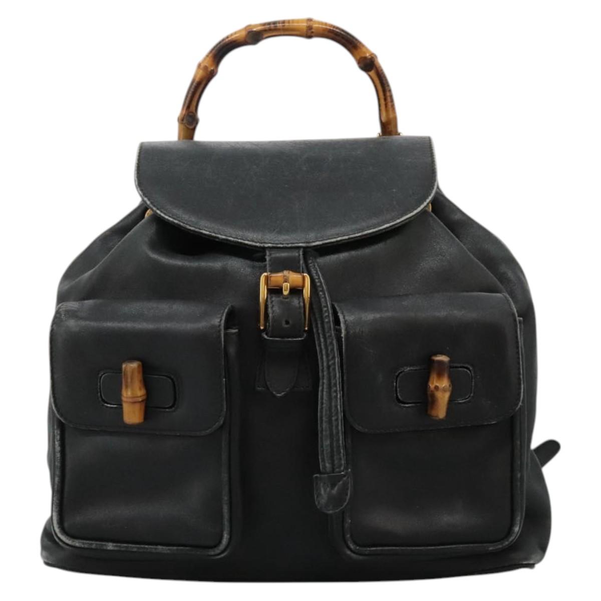 Gucci Bamboo Black Leather Backpack Bag