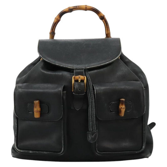 Gucci Bamboo Black Leather Backpack Bag