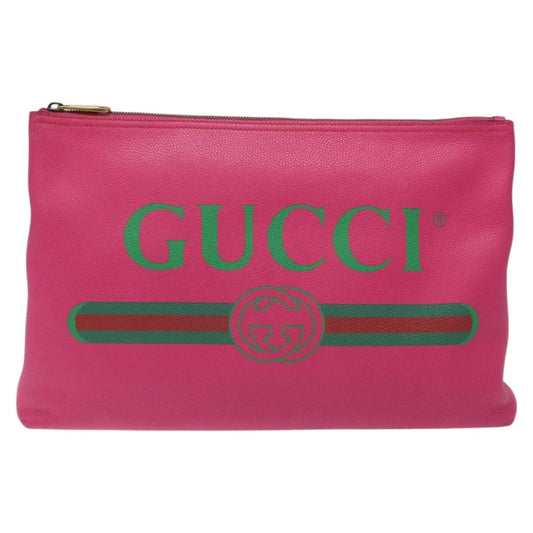 Gucci Logo Pink Leather Clutch Bag