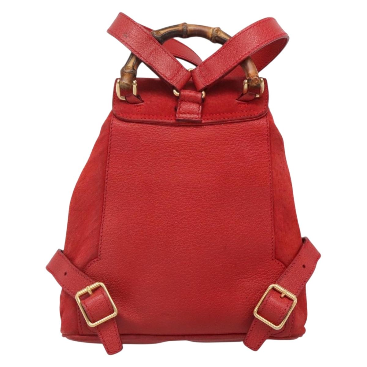 Gucci Bamboo Red Suede Backpack Bag