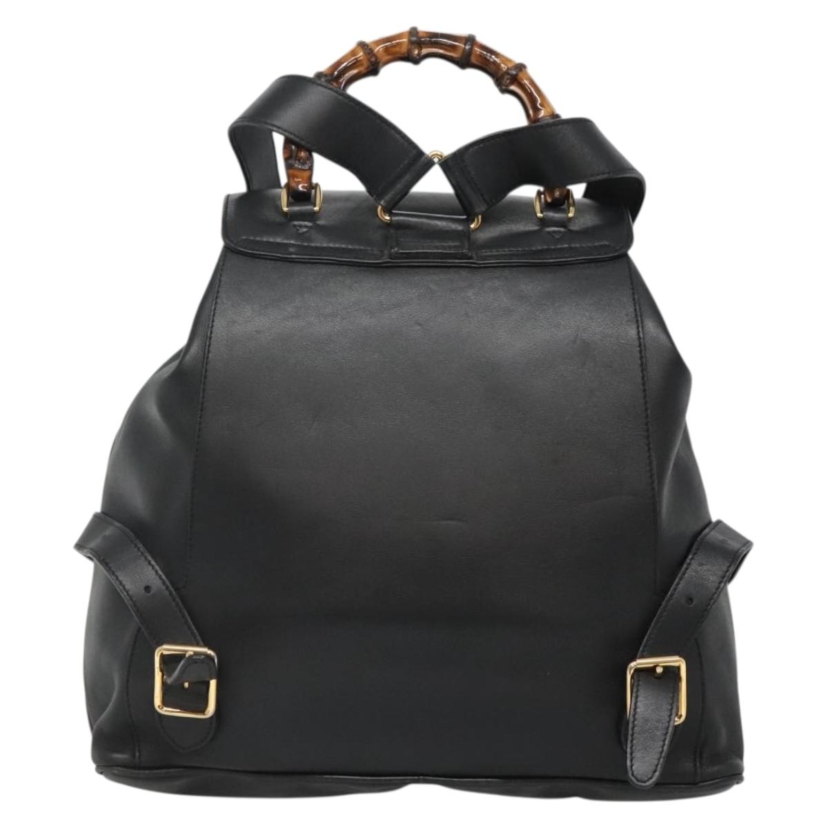 Gucci Bamboo Black Leather Backpack Bag