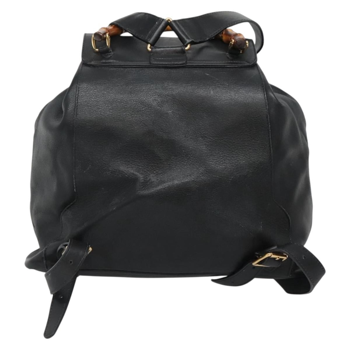 Gucci Bamboo Black Leather Backpack Bag