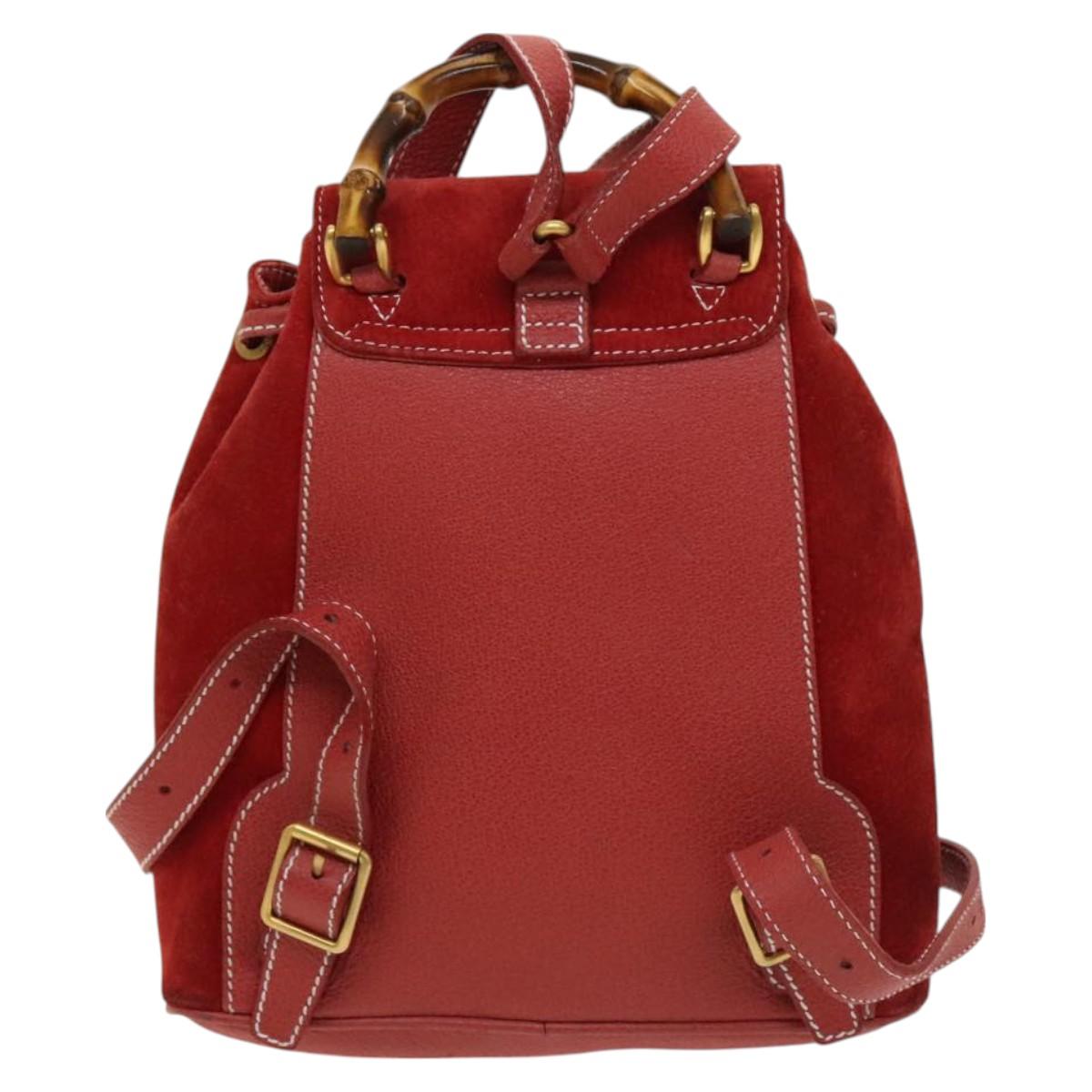 Gucci Bamboo Red Suede Backpack Bag