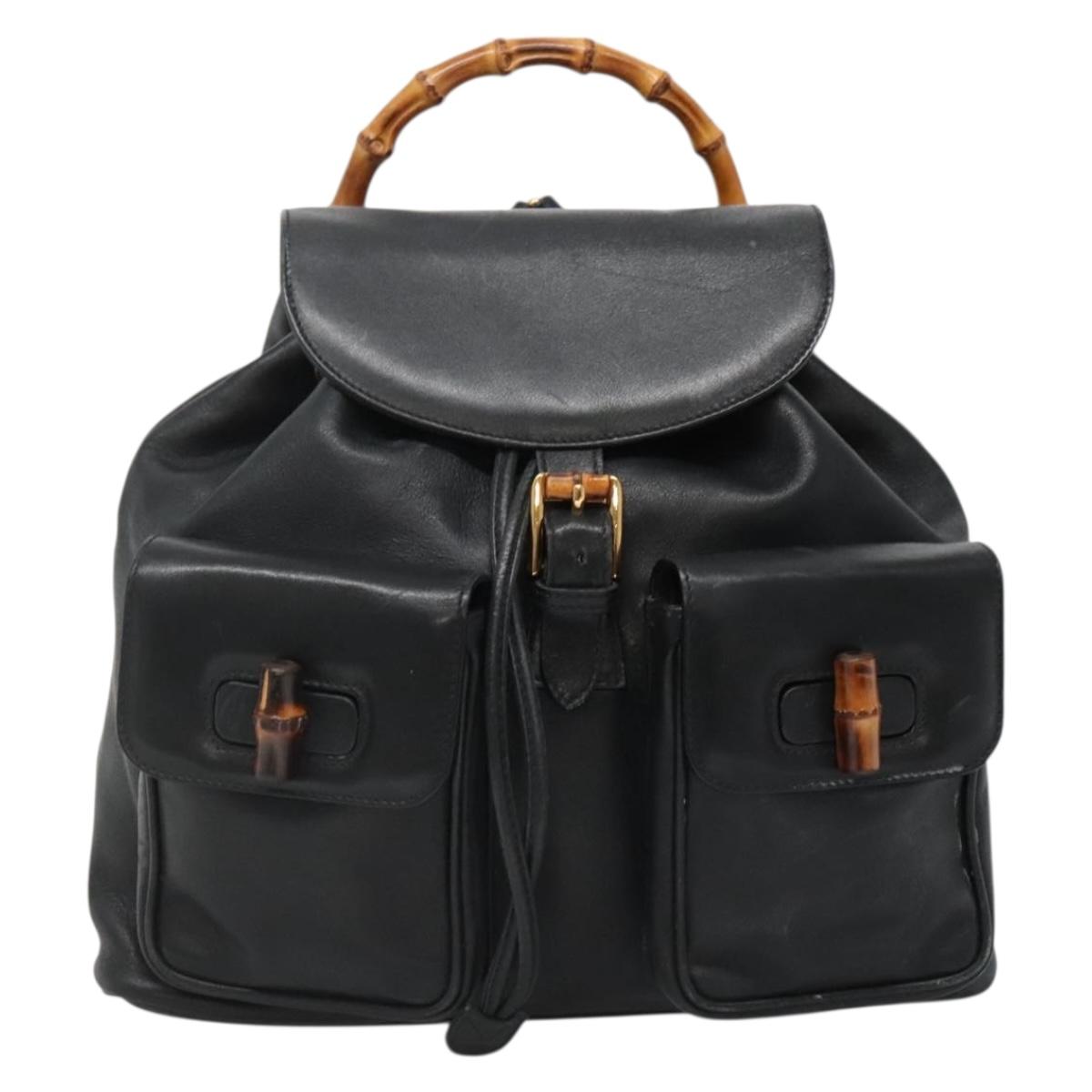 Gucci Bamboo Black Leather Backpack Bag