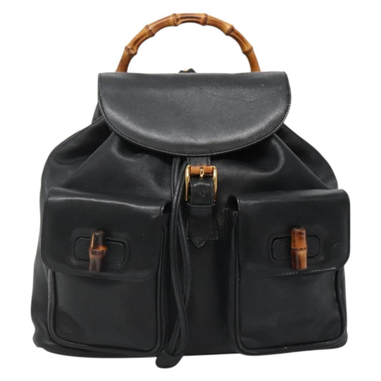 Gucci Bamboo Black Leather Backpack Bag