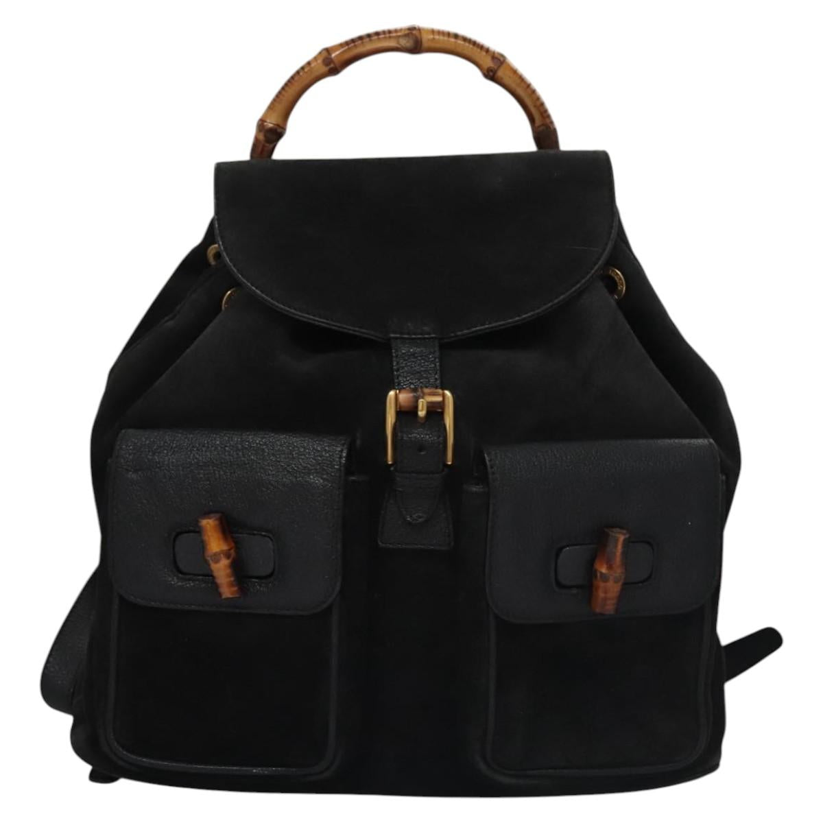 Gucci Bamboo Black Suede Backpack Bag