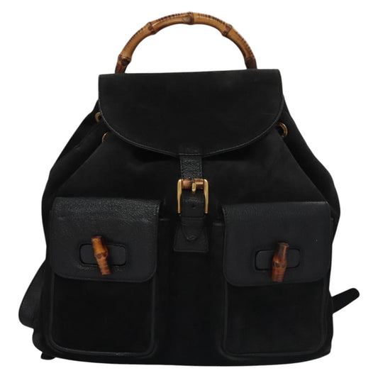 Gucci Bamboo Black Suede Backpack Bag