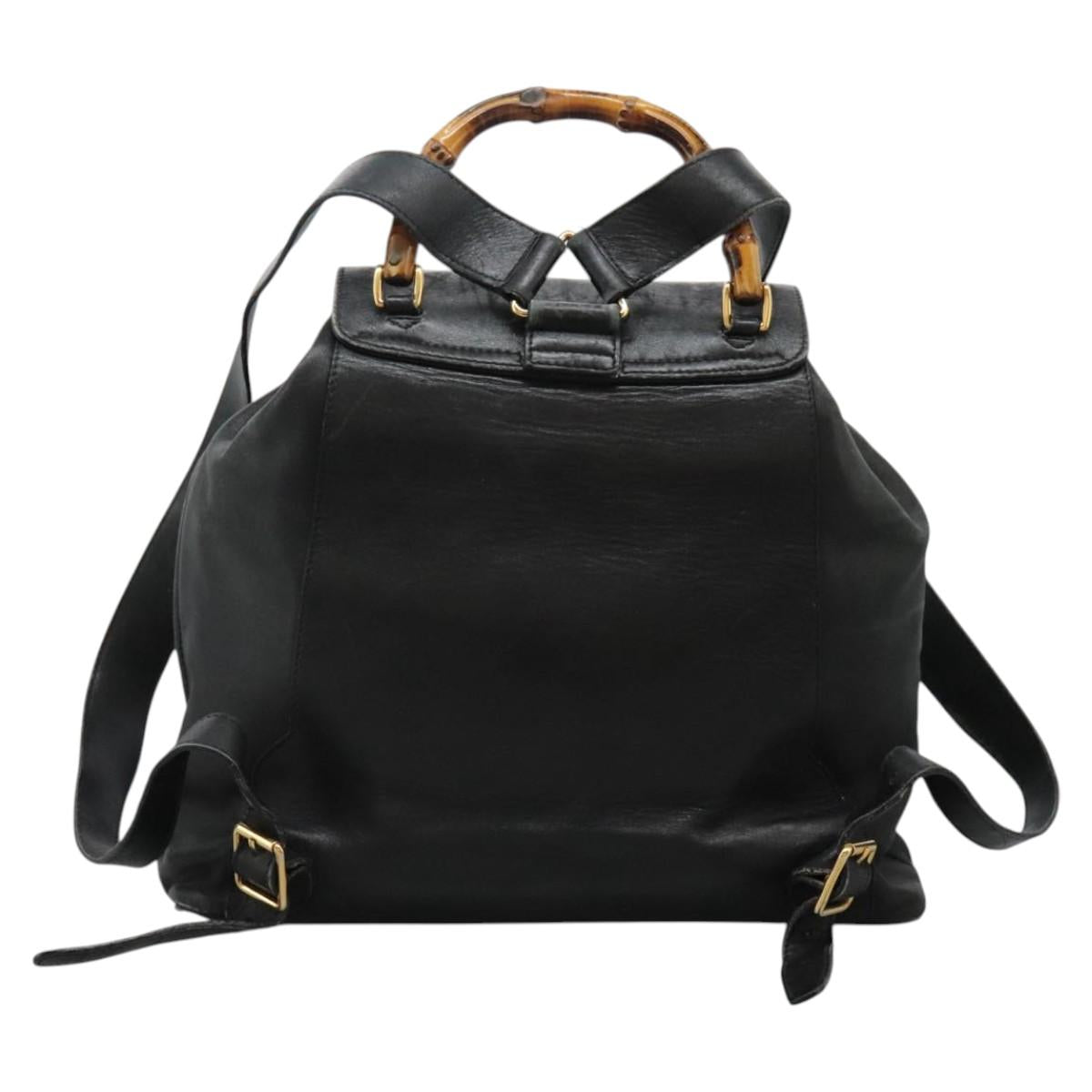 Gucci Bamboo Black Leather Backpack Bag
