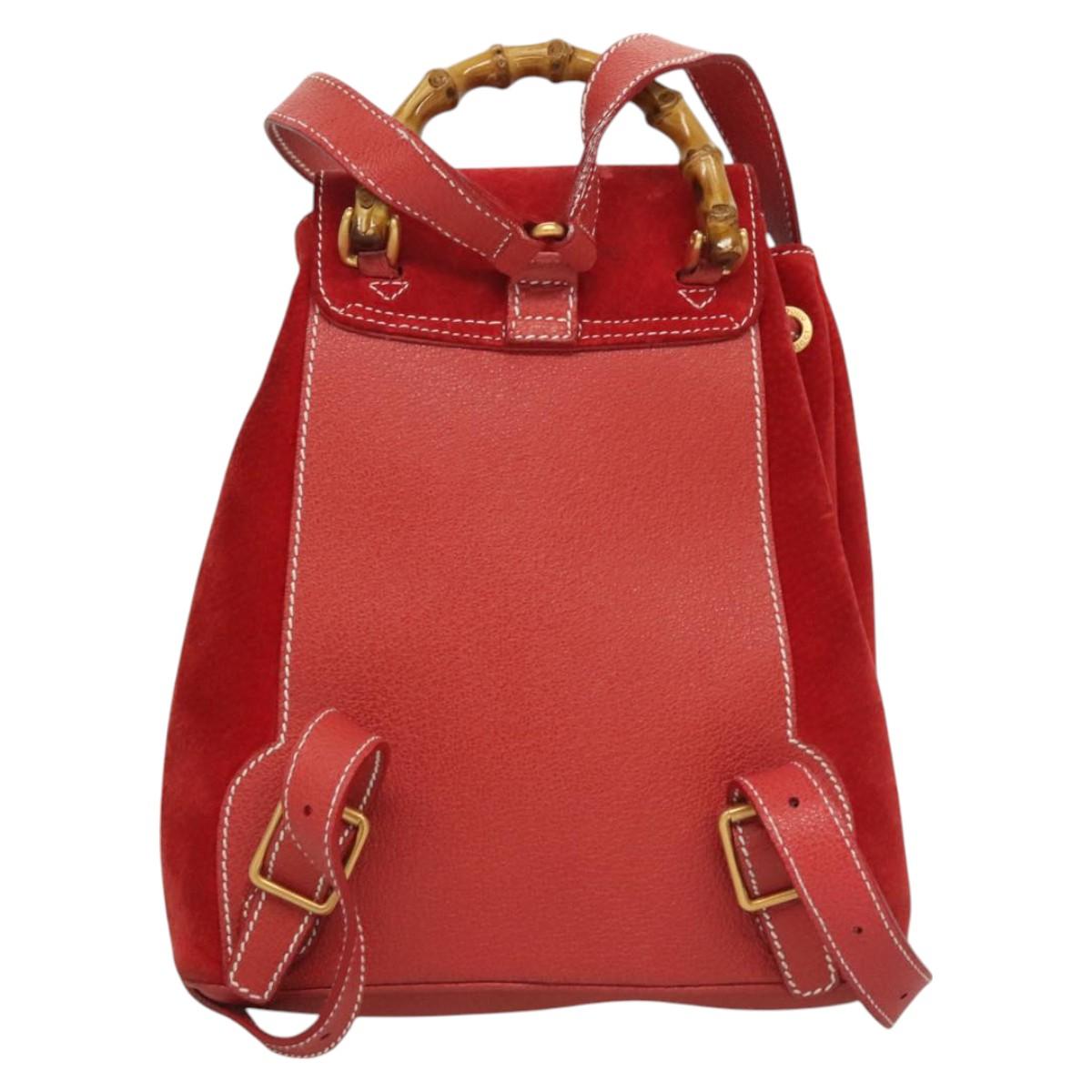 Gucci Bamboo Red Suede Backpack Bag