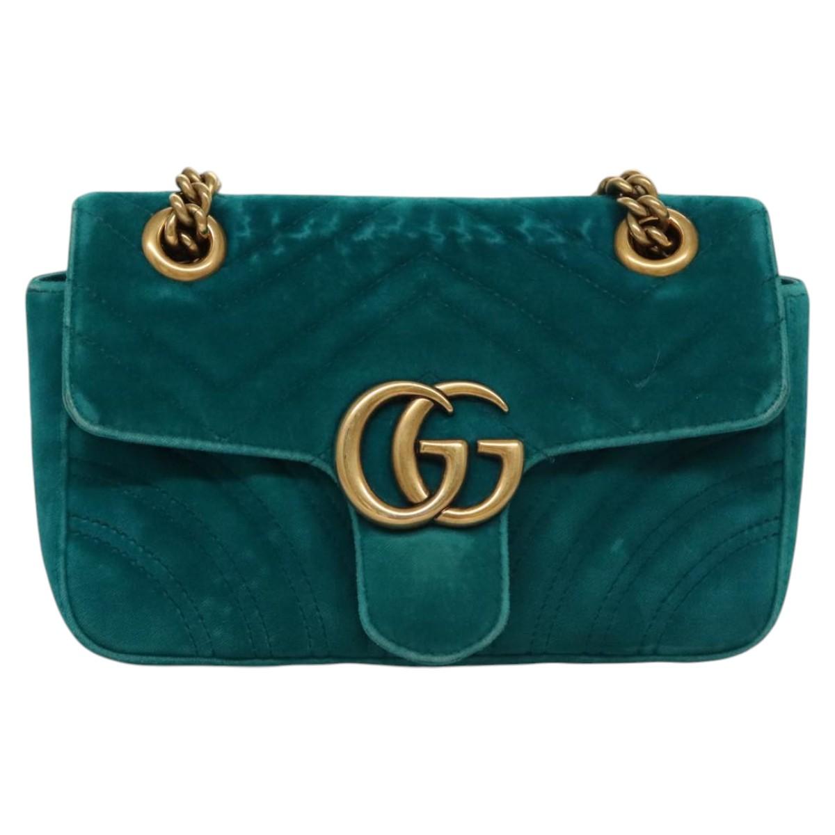 Gucci Marmont Turquoise Velvet Shoulder Bag