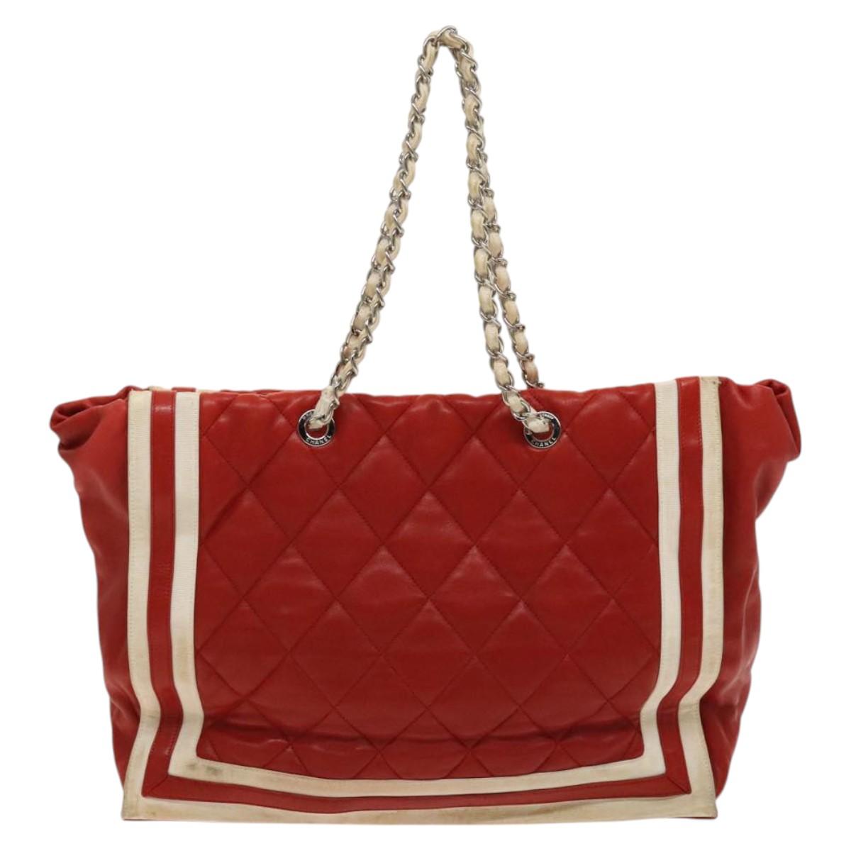 Chanel Coco Mark Red Leather Tote Bag