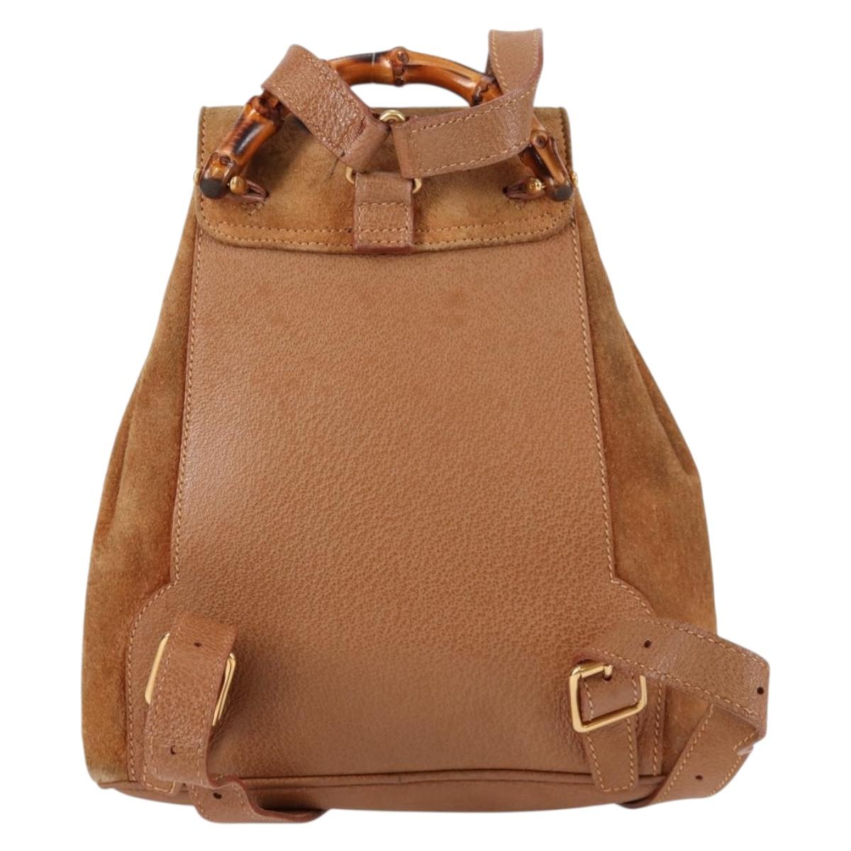 Gucci Bamboo Brown,Gold Suede Backpack Bag