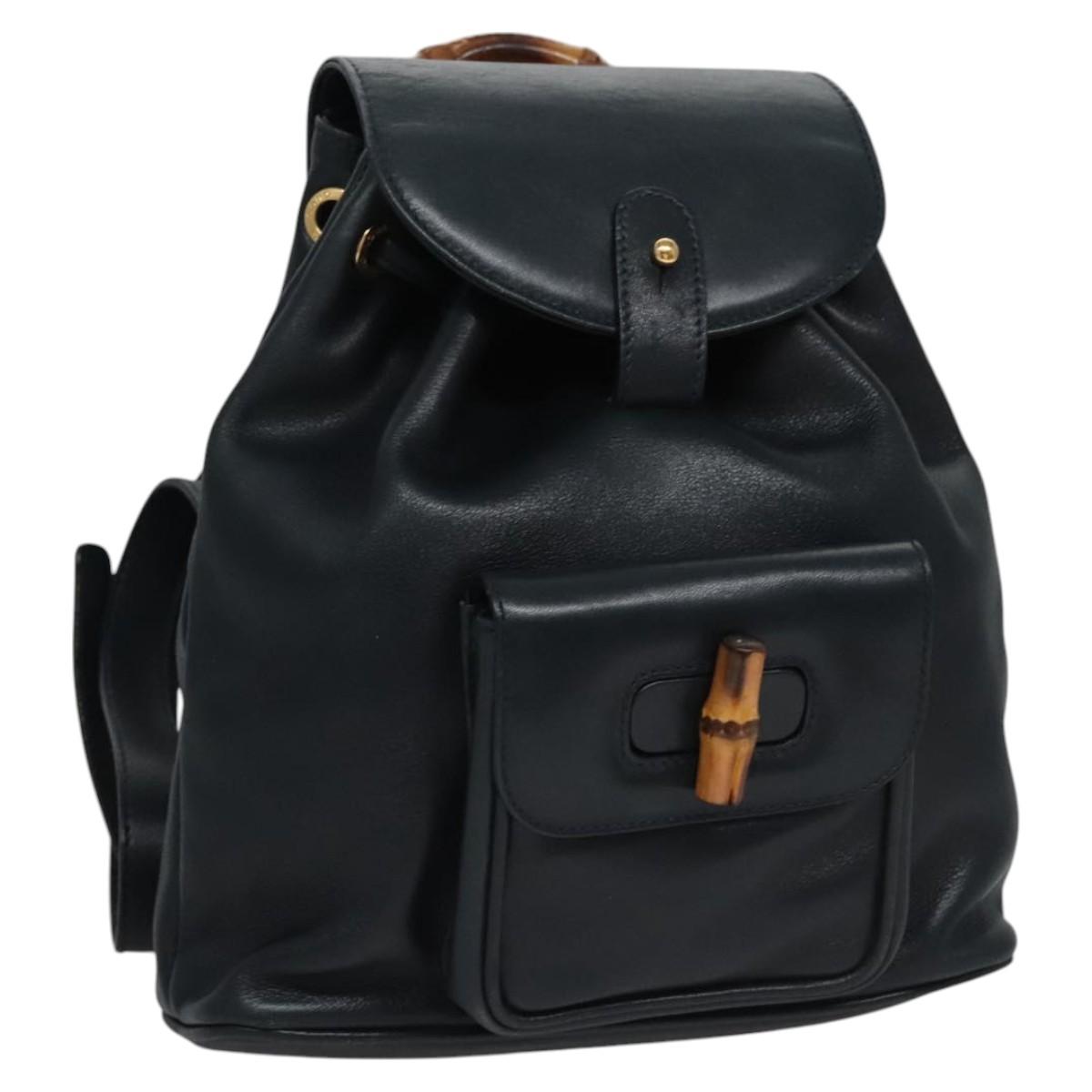 Gucci Bamboo Black Leather Backpack Bag
