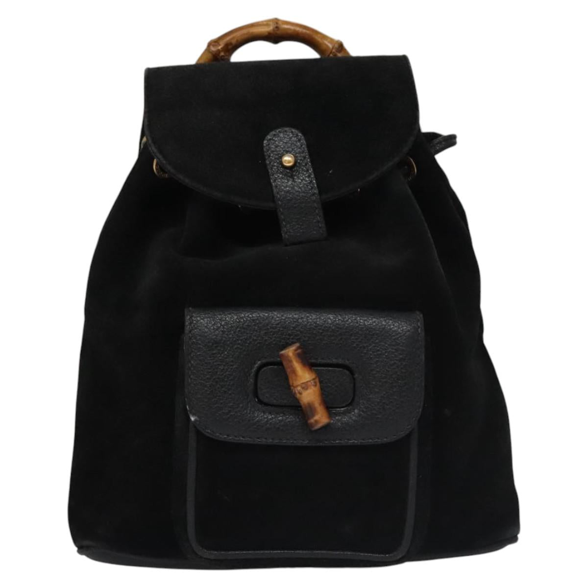 Gucci Bamboo Black Suede Backpack Bag